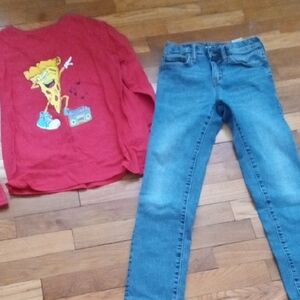 Red Graphic Tee and relaxed fit jeans boys 10
